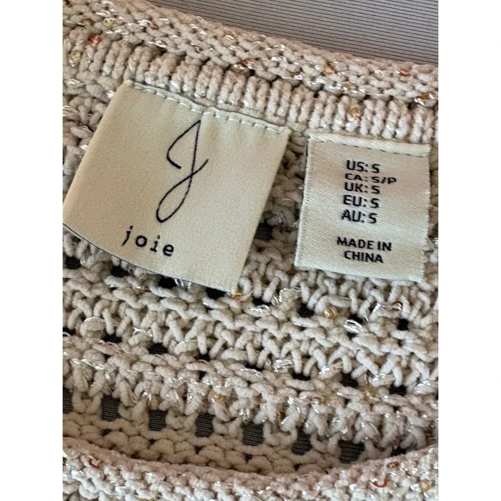 Joie Womens Beige Metallic Sequin Open Knit Sleeveless Sweater Top Small - Picture 7 of 8